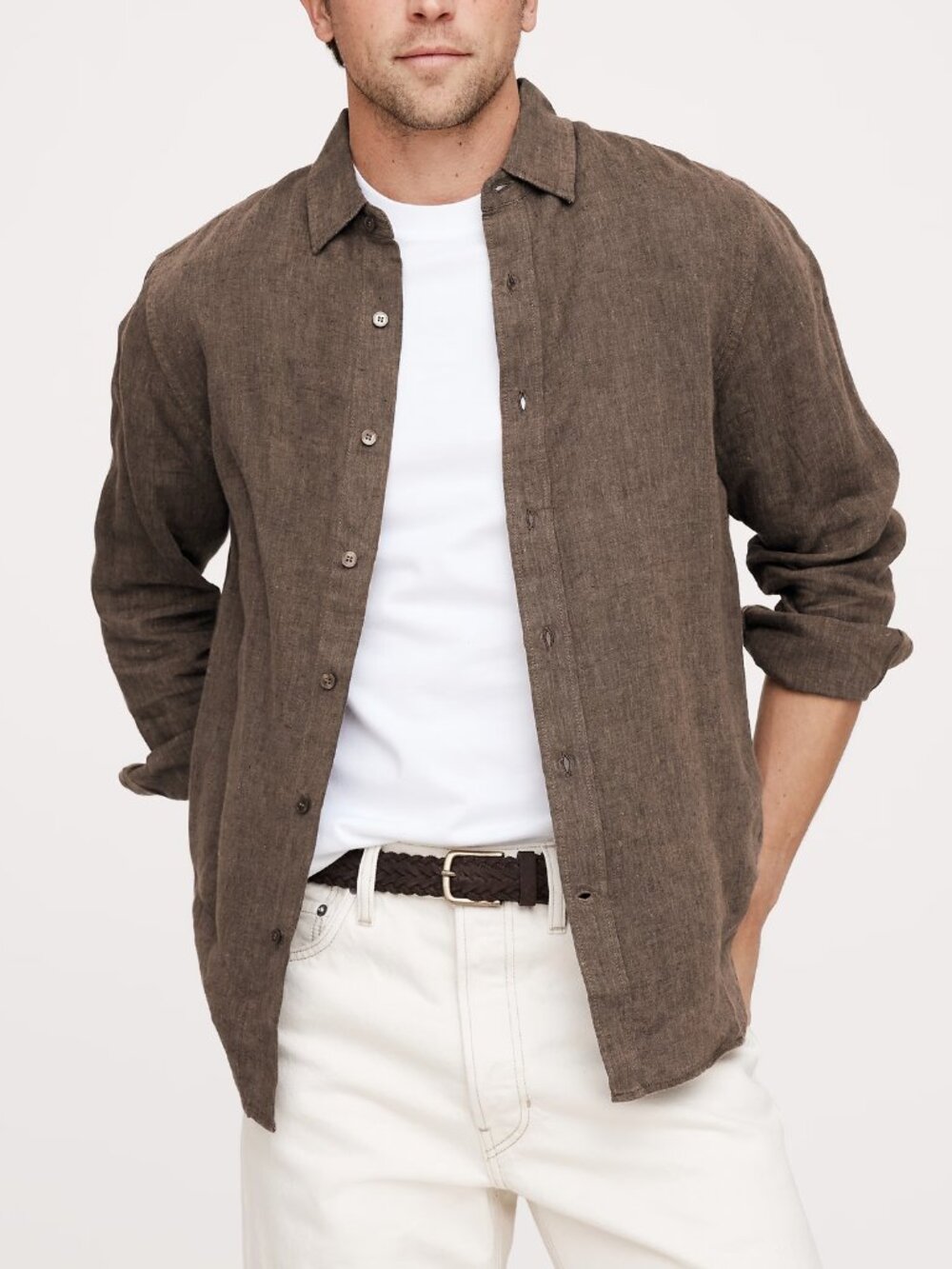 NWT!! Banana Republic Brown Slim-Fit 100% Euro Linen Shirt XL